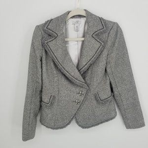 Cache Metallic Tweed Fringe Blazer Jacket